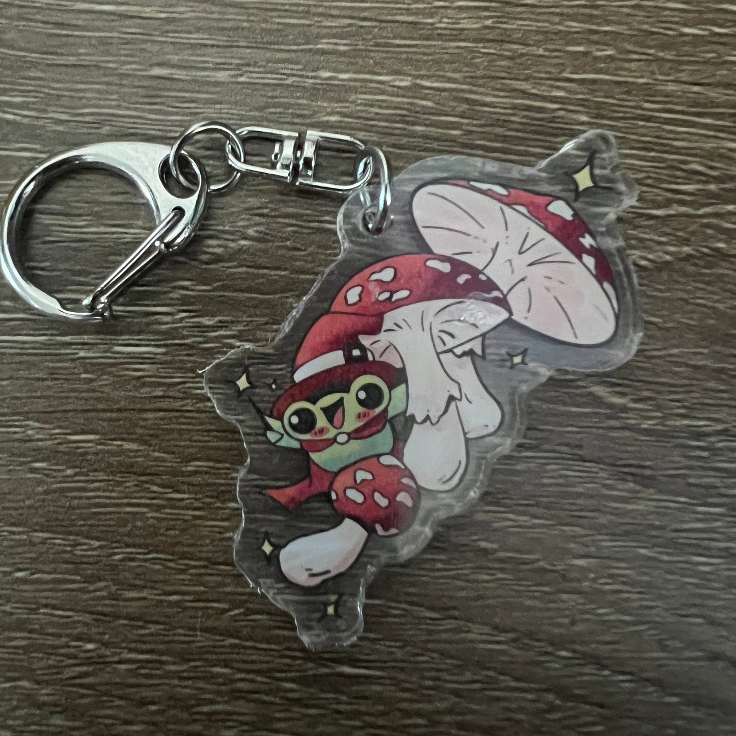 Flying Mushroom Witch Acrylic Charm Keychain Accessory #AC157