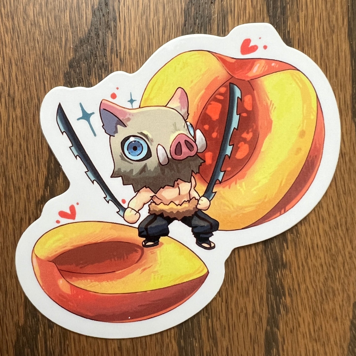DS KNY Anime Chibi Inosuke Peach Fruit Slayer Stickers - Die Cut