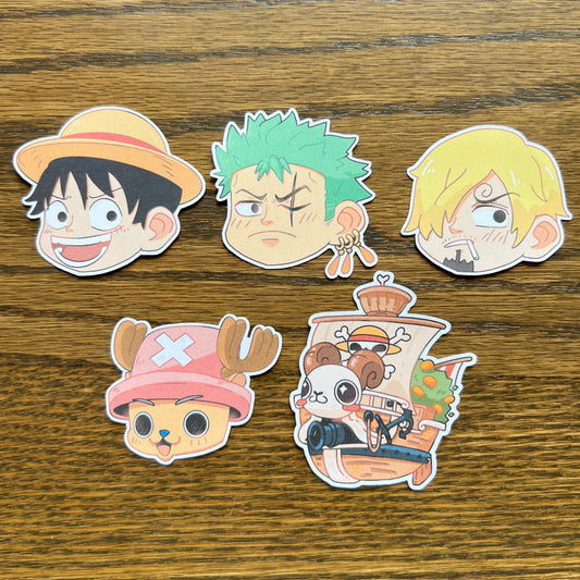 OP Anime Chibi Stickers - Die Cut - Chopper, Luffy, Merry, Sanji, Zoro