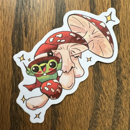 Flying Mushroom Witch Stickers - Die Cut
