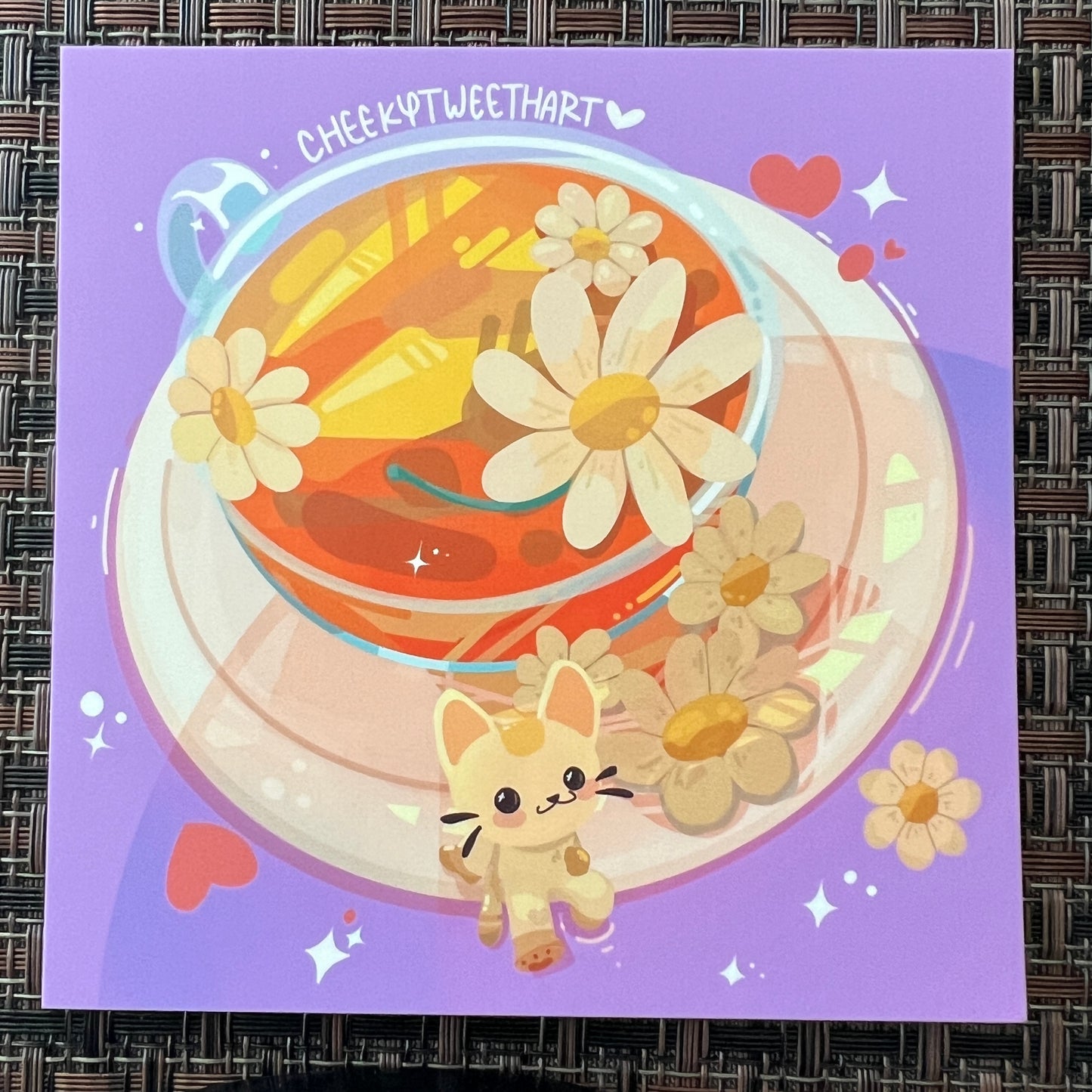 Chamomile Tea Meowy Cat Art Prints #AP316