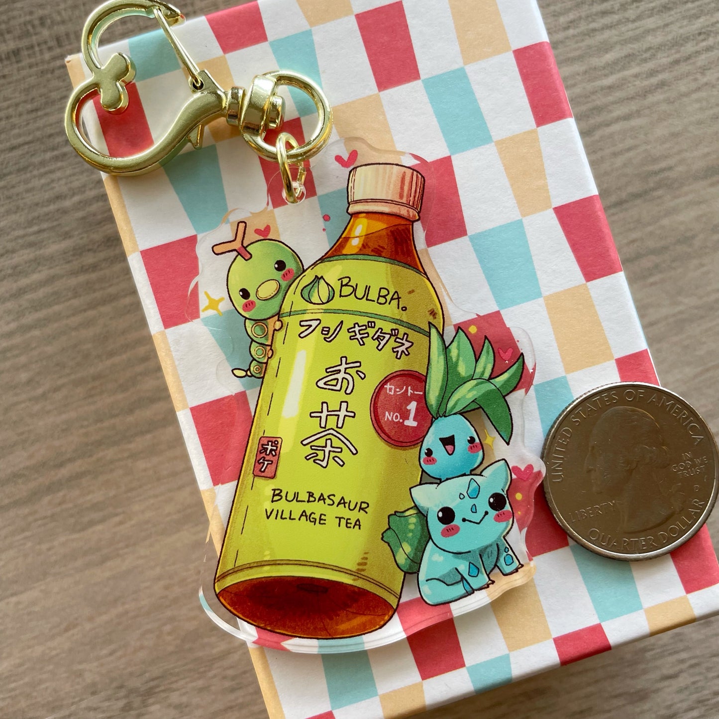 PKMN Anime Bulbachan Tea Acrylic Charm Keychain Accessory #AC001