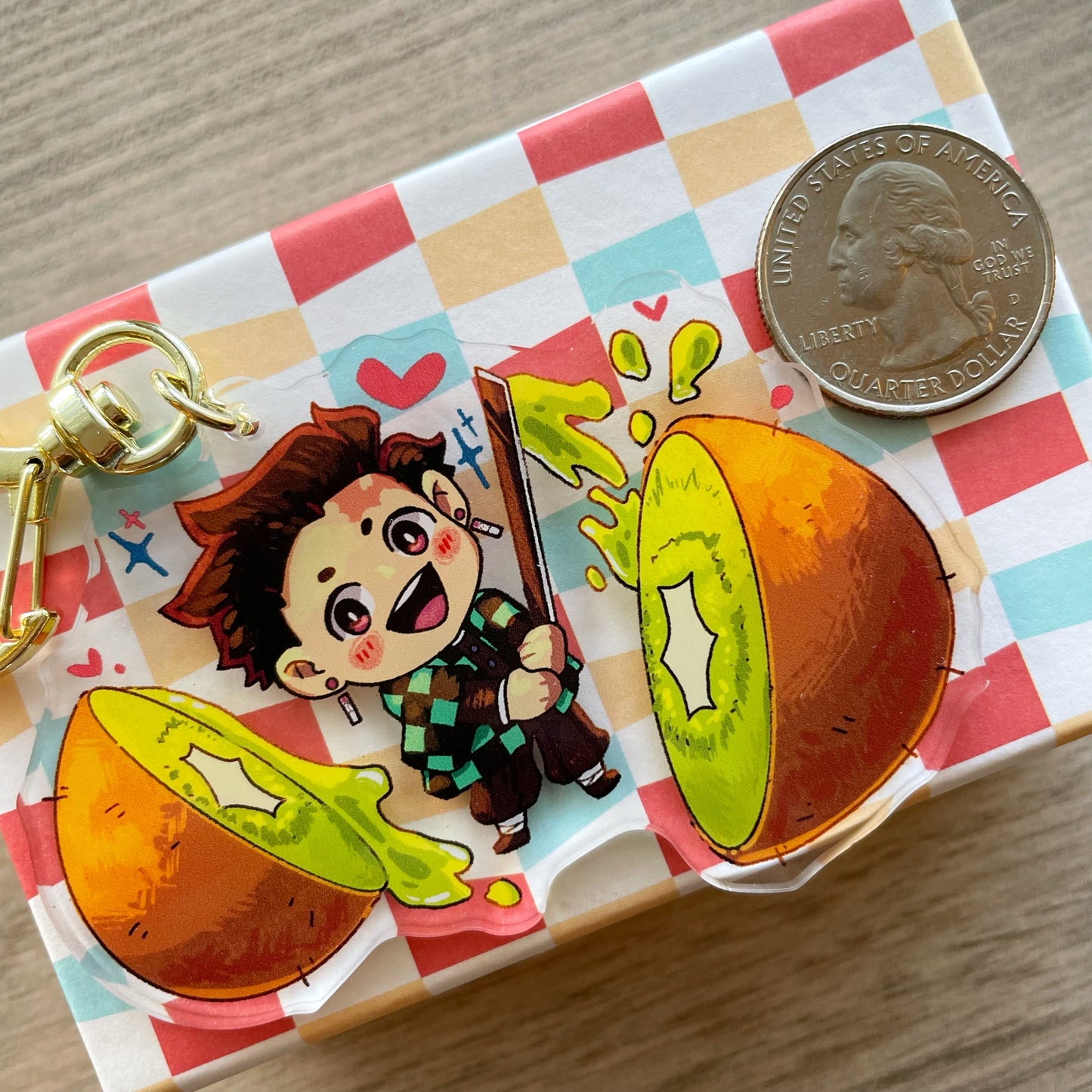 DS KNY Anime Chibi Tanjiro Kiwi Fruit Slayer Acrylic Charm Keychain Accessory #AC004