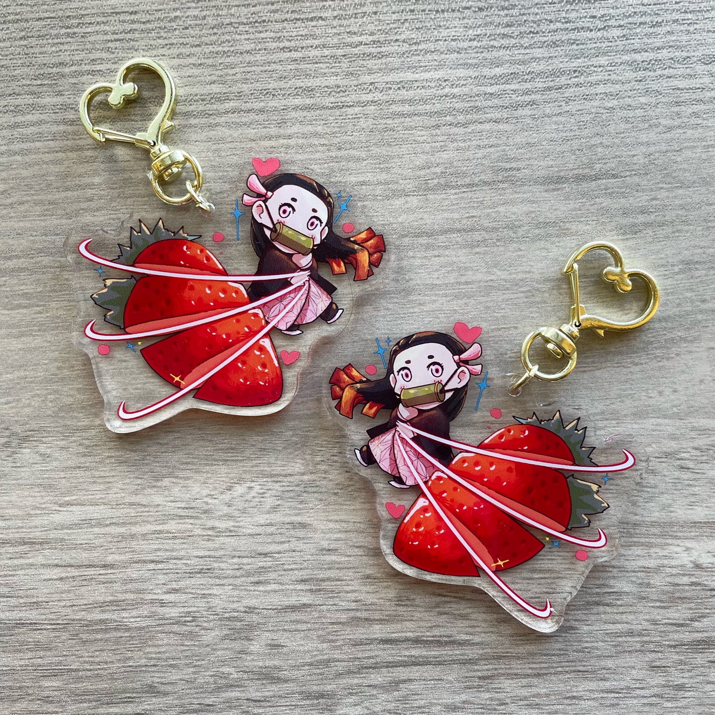 DS KNY Anime Chibi Nezuko Strawberry Fruit Slayer Acrylic Charm Keychain Accessory #AC009