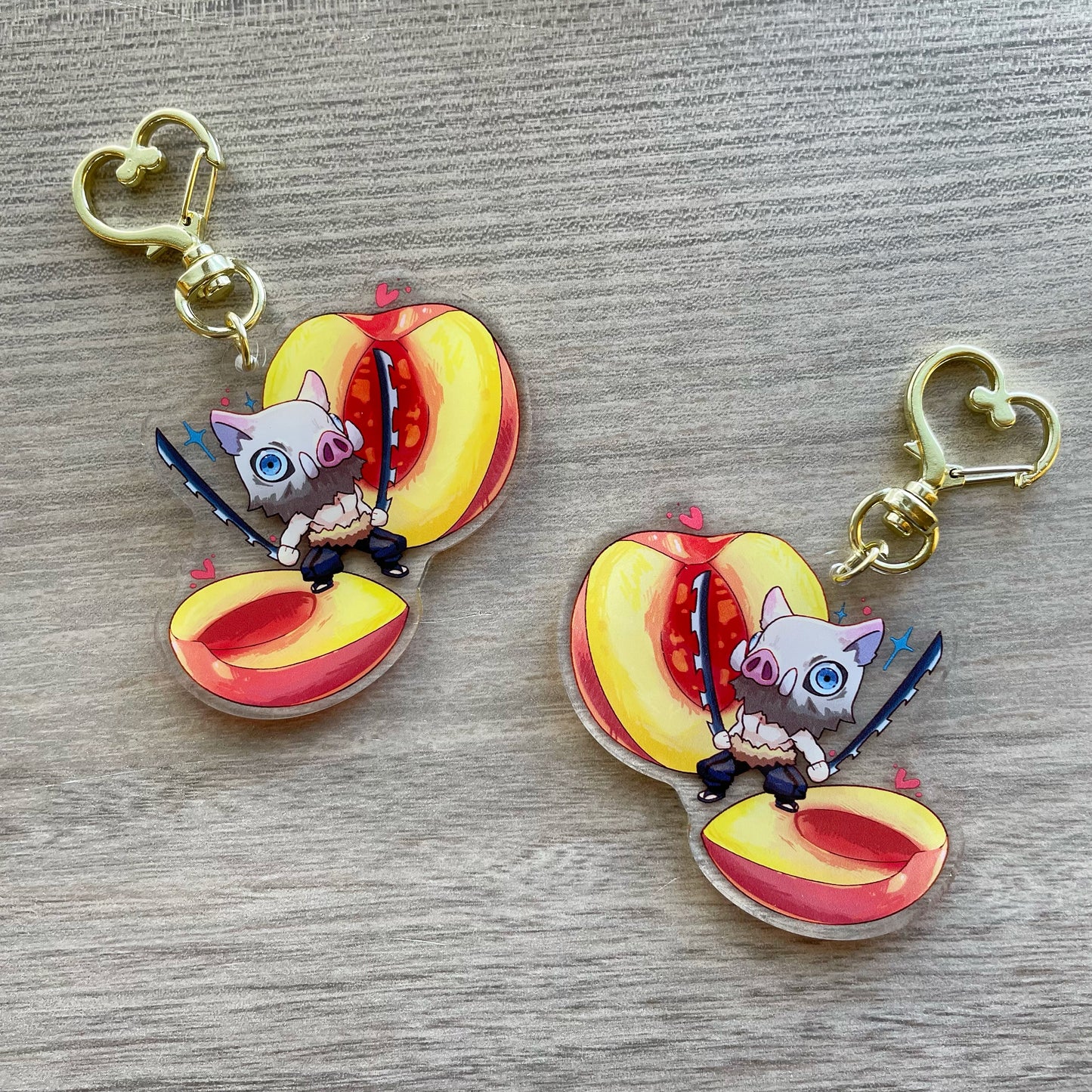 DS KNY Anime Chibi Inosuke Peach Fruit Slayer Acrylic Charm Keychain Accessory #AC006
