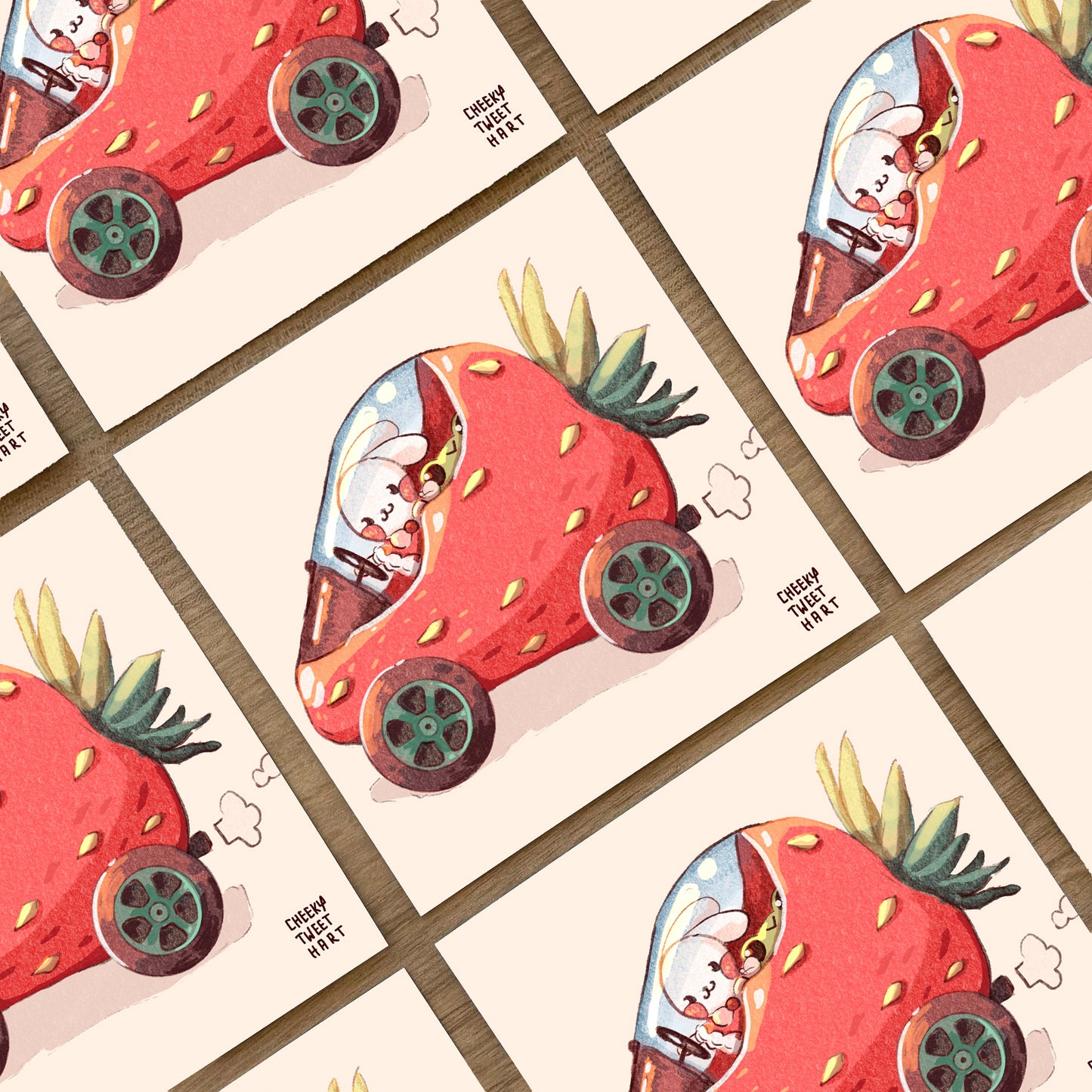 Strawberry Car Ribbert Frog Dough Bunny Rabbit Art Prints #AP120