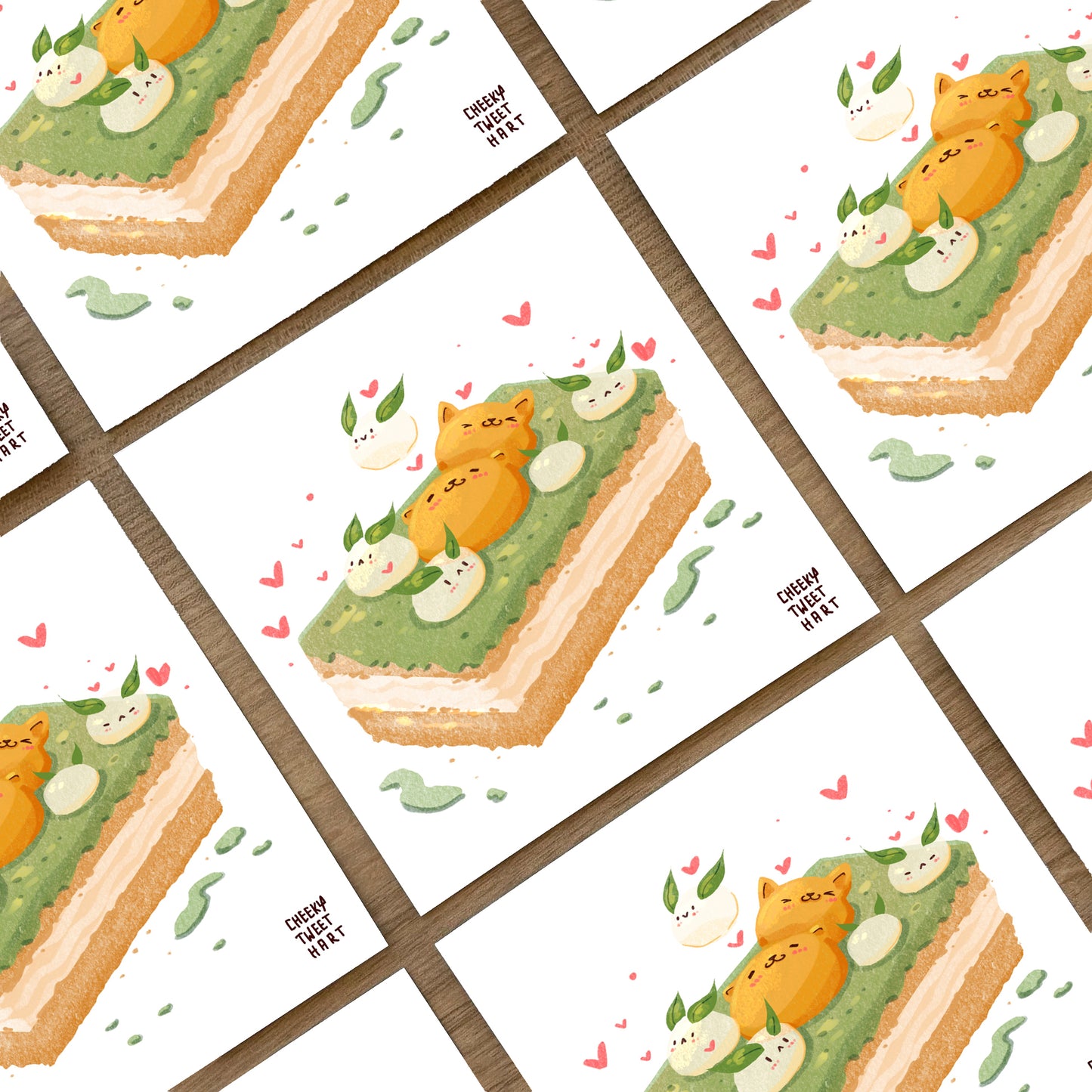 Matcha Cake Cat Bunny Rabbit Art Prints #AP122