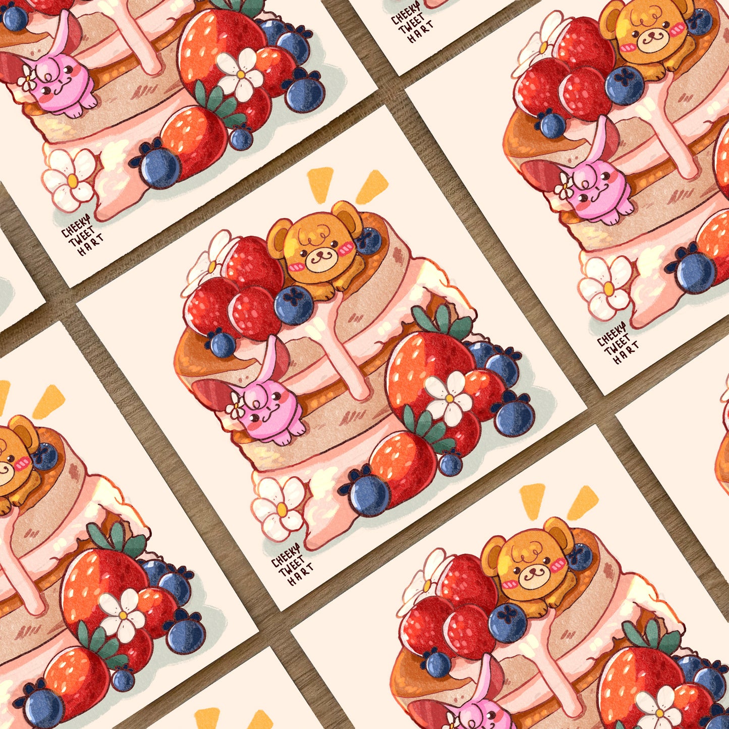 Fruit Berry Pancakes Bear Rabbit Food Art Prints #AP118