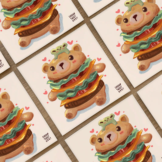 Bear Burger Ribbert Frog Food Art Prints #AP093