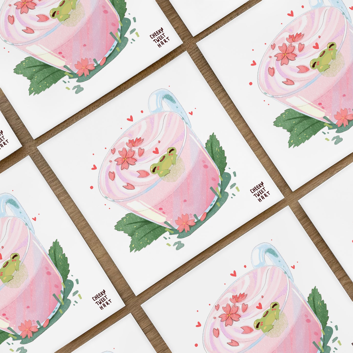 Sakura Latte Ribbert Frog Japanese Food Art Prints #AP040