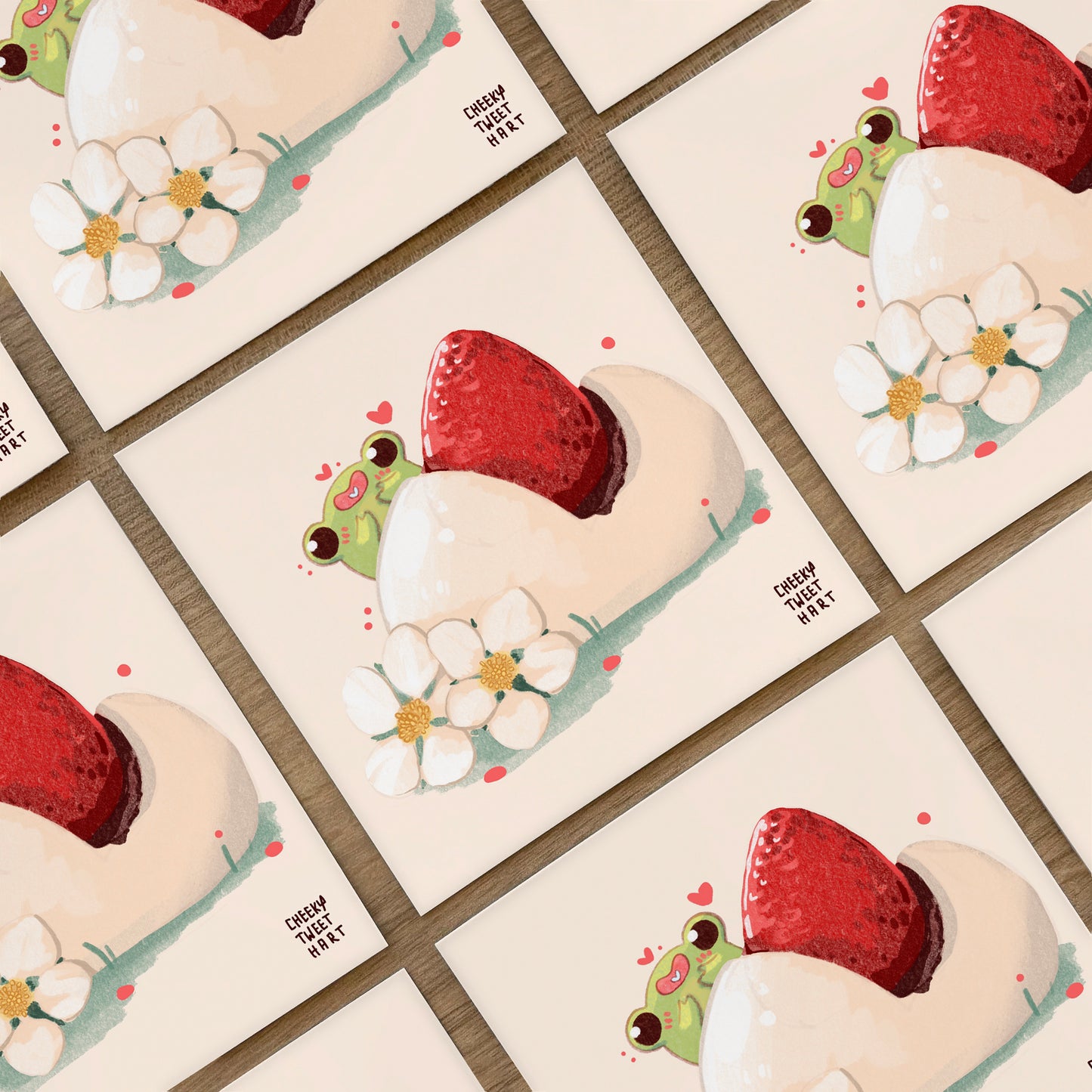 Strawberry Daifuku Ribbert Frog Art Prints #AP112