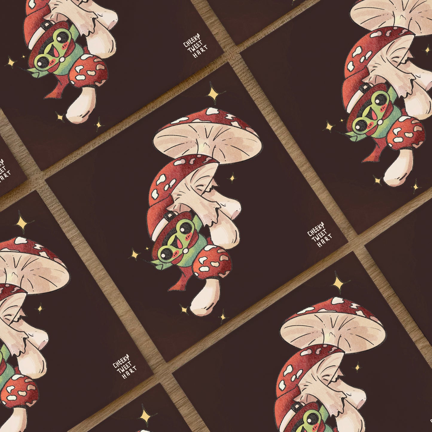 Flying Mushroom Witch Ribbert Frog Art Prints #AP098