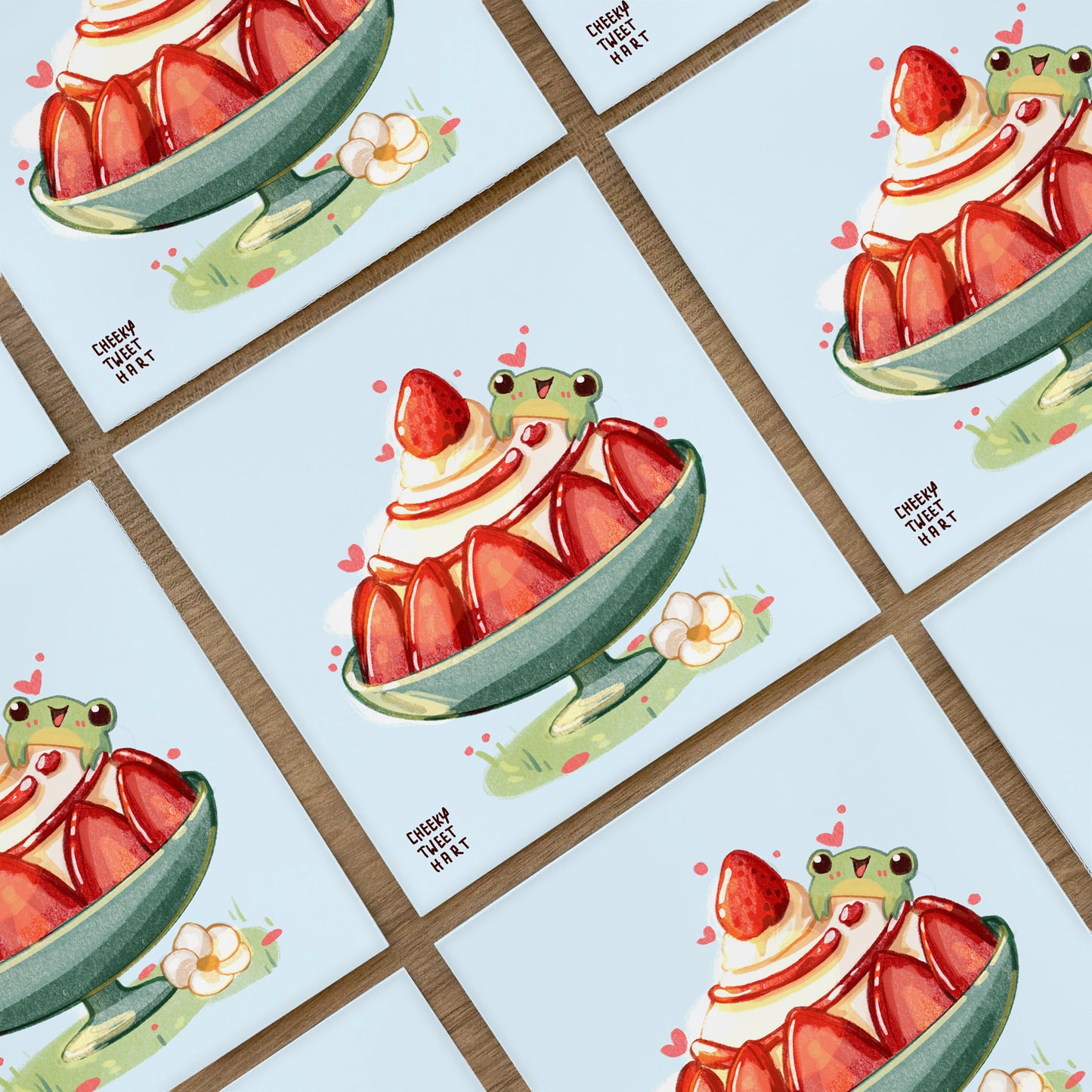 Strawberry Bingsu Ribbert Frog Art Prints #AP111