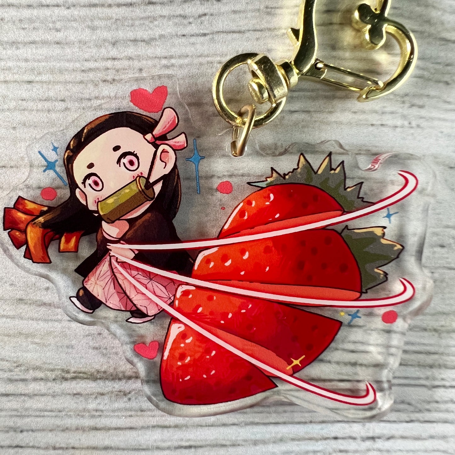 DS KNY Anime Chibi Nezuko Strawberry Fruit Slayer Acrylic Charm Keychain Accessory #AC009