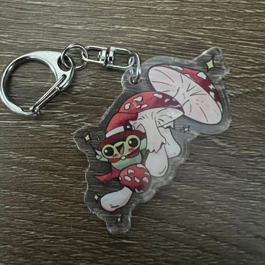 Flying Mushroom Witch Acrylic Charm Keychain Accessory #AC157