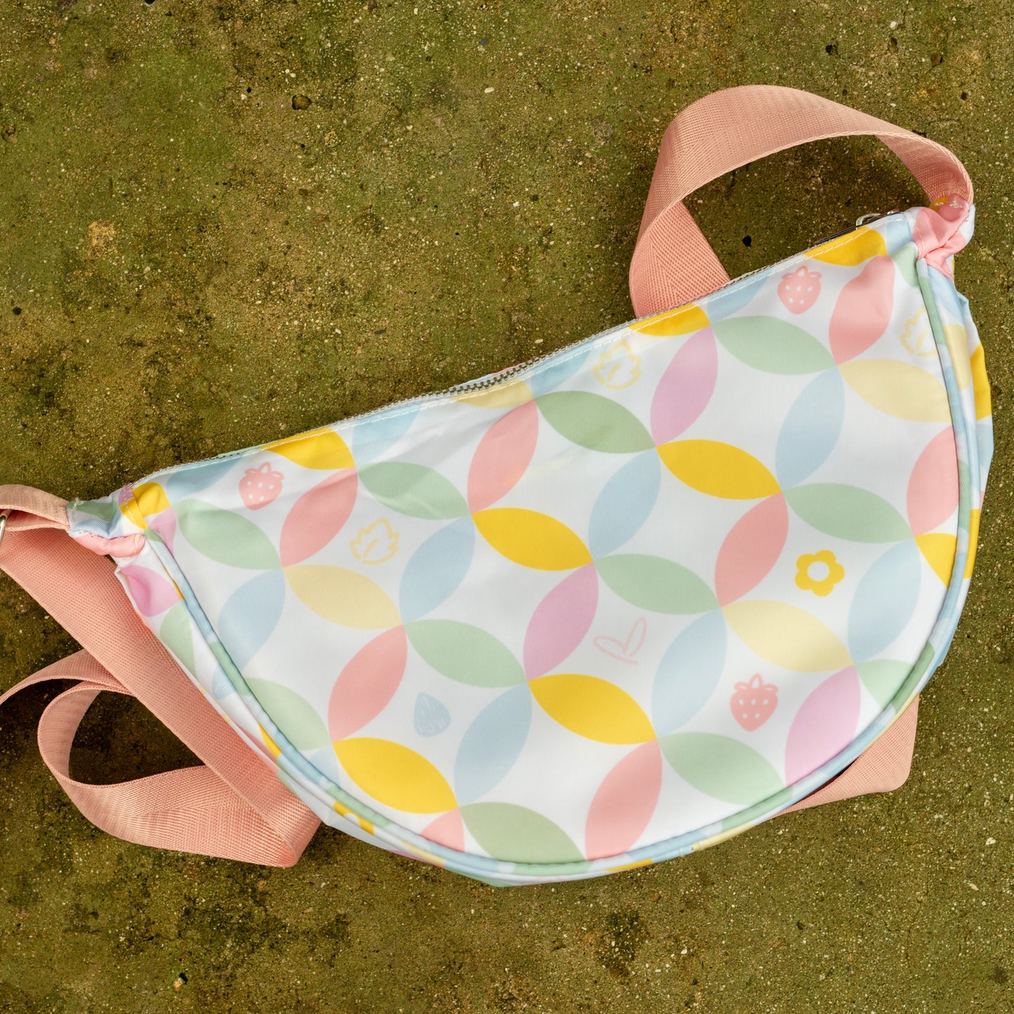 Pastel Doodle Grid Halfmoon Bag #CUA-0901A