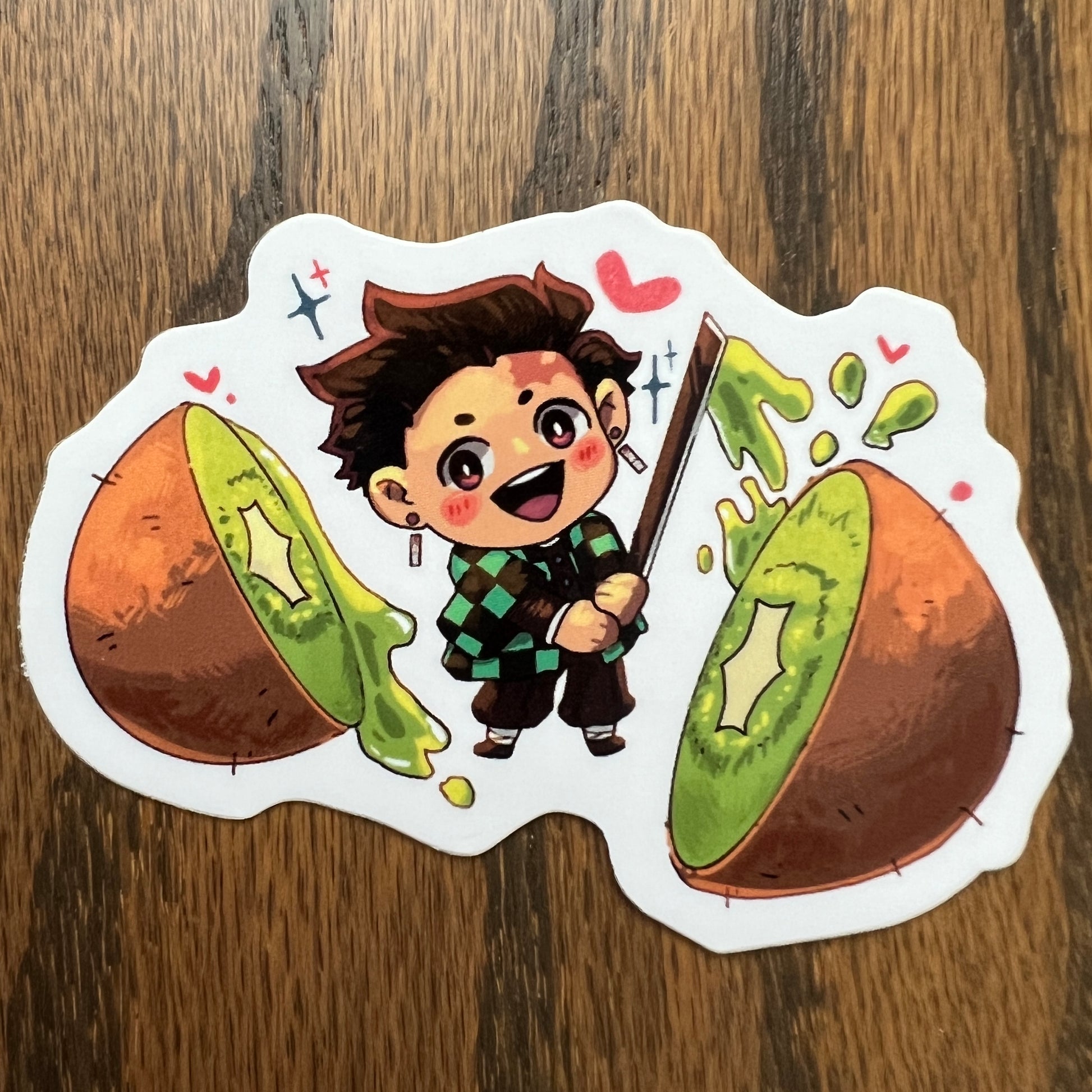 DS KNY Anime Chibi Tanjiro Kiwi Fruit Slayer Stickers - Die Cut