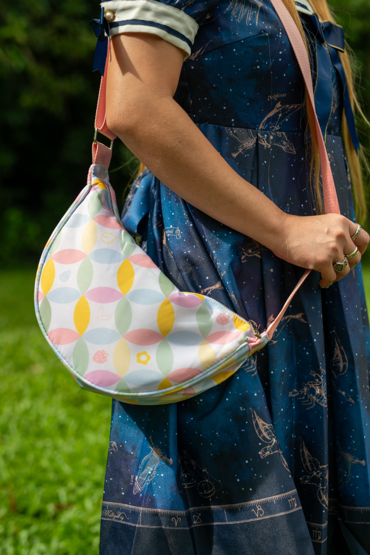 Pastel Doodle Grid Halfmoon Bag #CUA-0901A