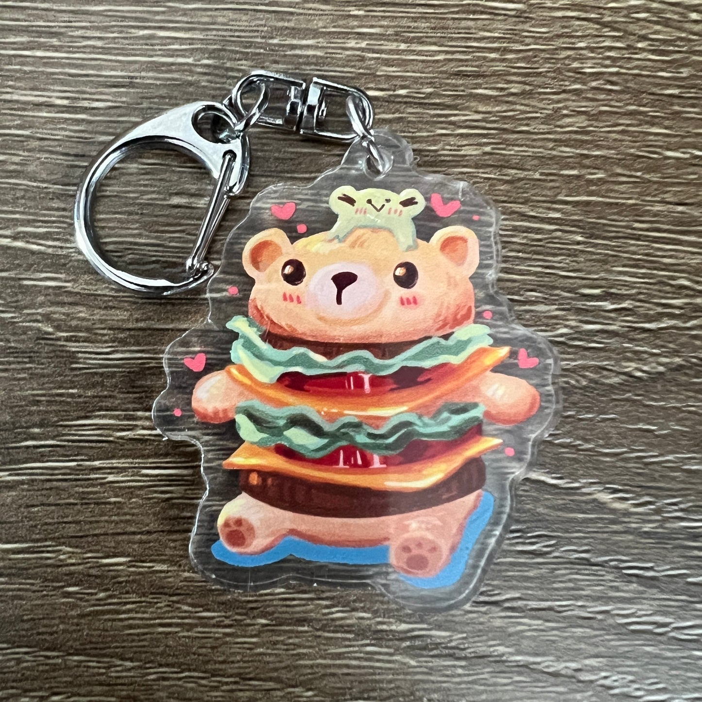 Bear Burger Food Acrylic Charm Keychain Accessory #AC151