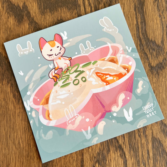 Onsen Tamago Meowy Cat Art Prints #AP312