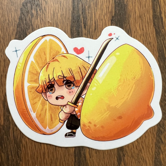 DS KNY Anime Chibi Zenitsu Lemon Fruit Slayer Stickers - Die Cut