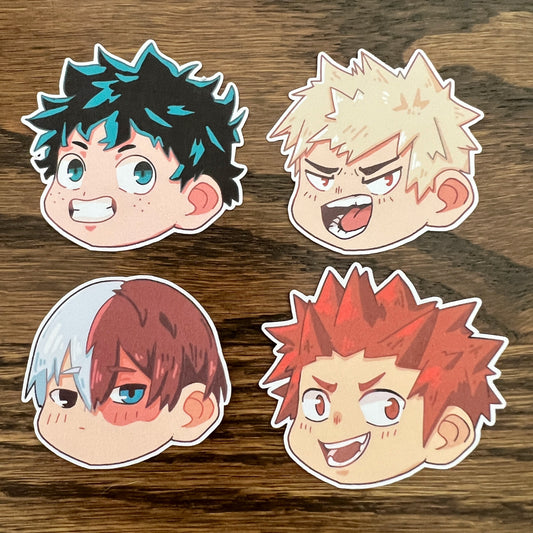 MHA Anime Chibi Stickers - Die Cut - Bakugo, Kirishima, Midoriya, Todoroki