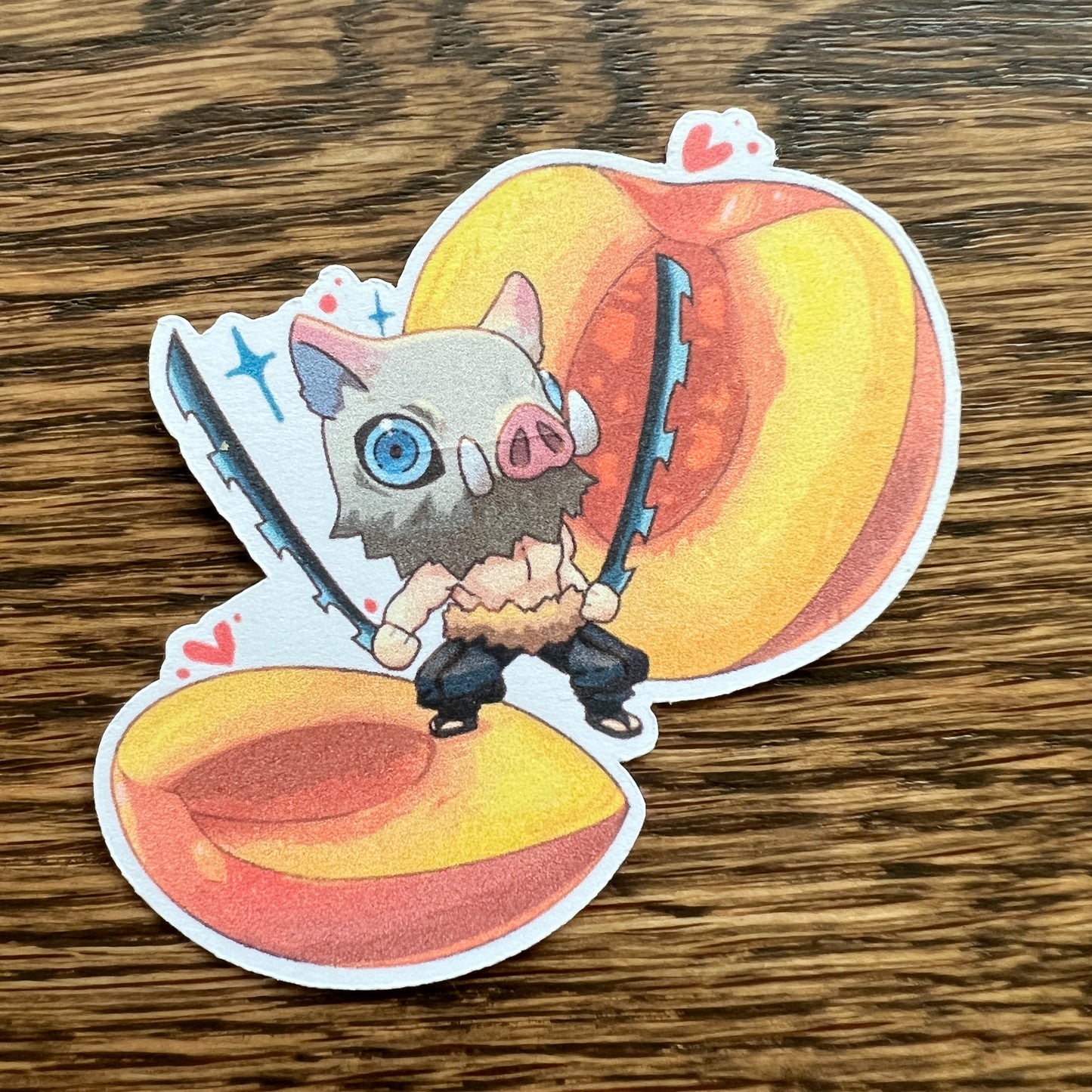 DS KNY Anime Chibi Inosuke Peach Fruit Slayer Stickers - Die Cut