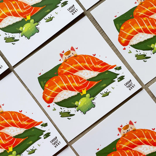 Sushi Ribbert Frog Meowy Cat Art Prints #AP077