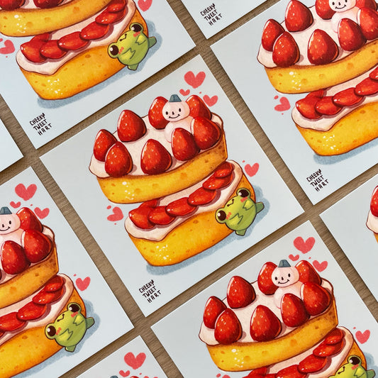 Strawberry Cake Ribbert Frog Art Prints #AP060