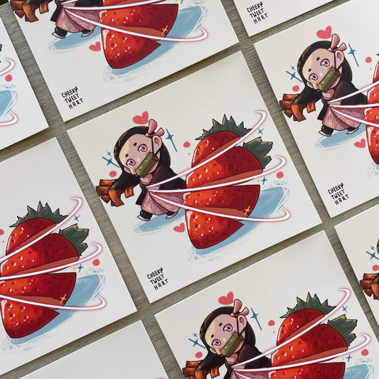 DS KNY Anime Chibi Nezuko Strawberry Fruit Slayer Art Prints #AP062