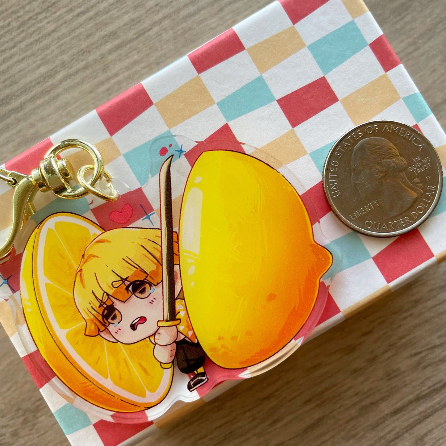DS KNY Anime Chibi Zenitsu Lemon Fruit Slayer Acrylic Charm Keychain Accessory #AC005