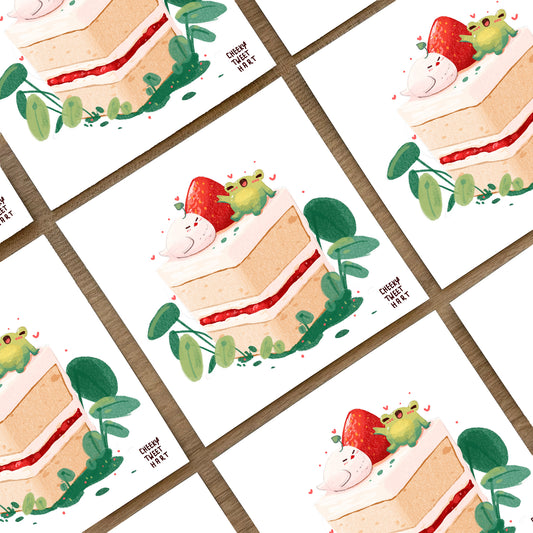Strawberry Cake Ribbert Frog Bird Food Art Prints #AP124