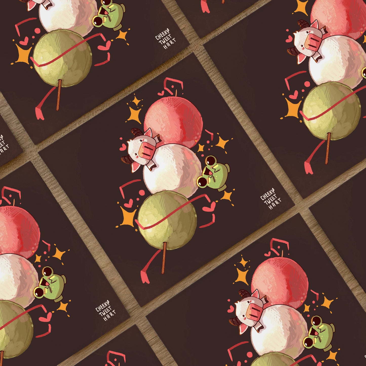 Moochi Dango Ribbert Frog Cow Japanese Food Art Prints #AP090