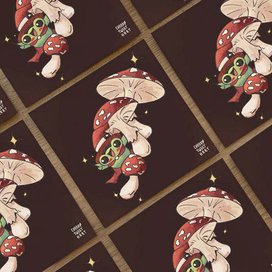 Flying Mushroom Witch Ribbert Frog Art Prints #AP098