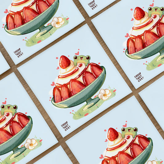 Strawberry Bingsu Ribbert Frog Art Prints #AP111