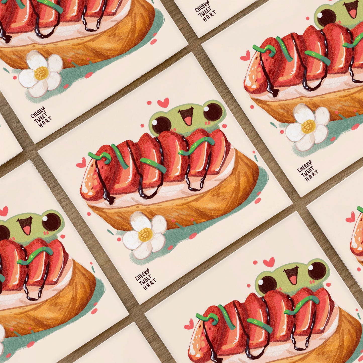 Strawberry Toast Ribbert Frog Art Prints #AP108