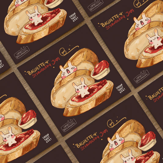 Baguette and Jam Crumb Dough Bunny Rabbit Bread Art Prints #AP149