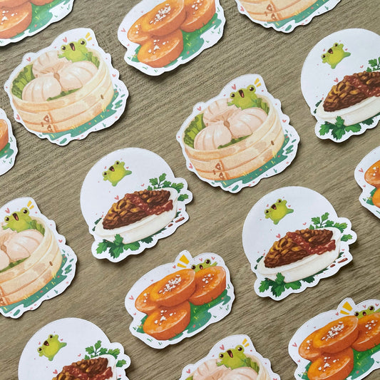 ZZZ Steamed Foods Stickers - Die Cut - Kawaii Planner Stickers - Scrapbook Stickers - Cute Stationary - Illustrated - Ribbert the Friendly Frog