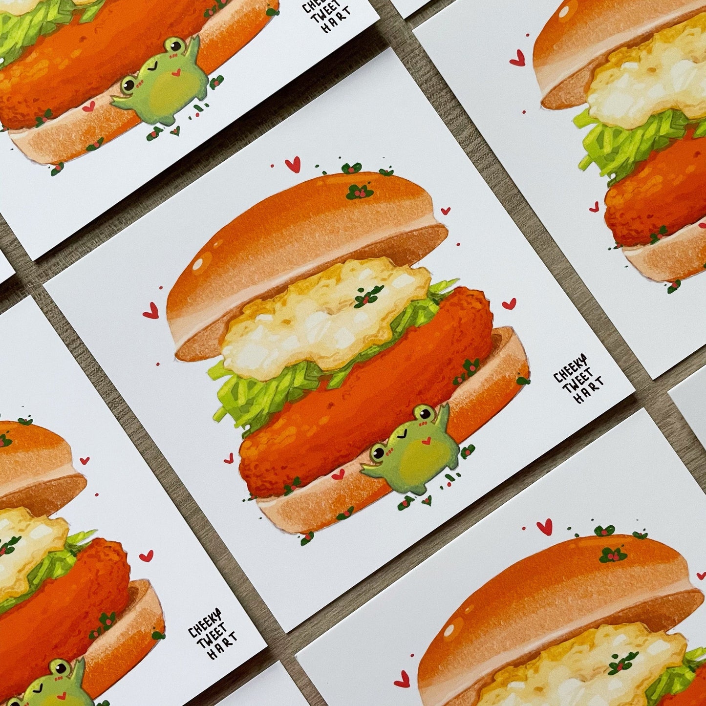 Burger Ribbert Frog Food Art Prints #AP006