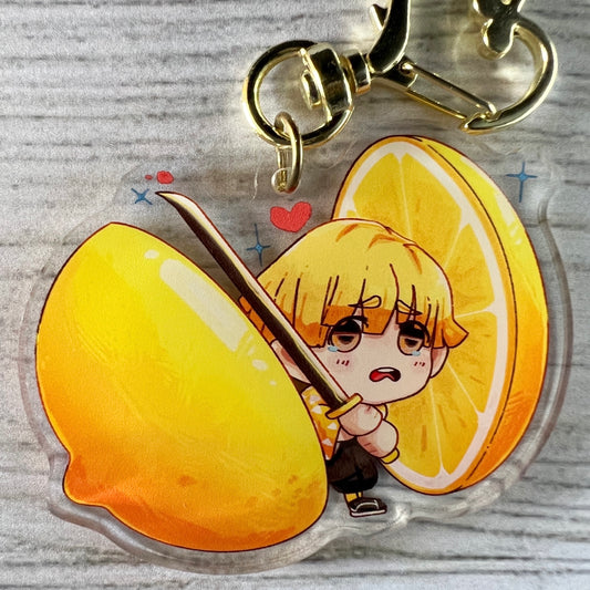 DS KNY Anime Chibi Zenitsu Lemon Fruit Slayer Acrylic Charm Keychain Accessory #AC005