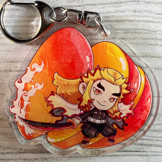 DS KNY Anime Chibi Kyochan Mango Fruit Slayer Acrylic Charm Keychain Accessory - Rengoku #AC035