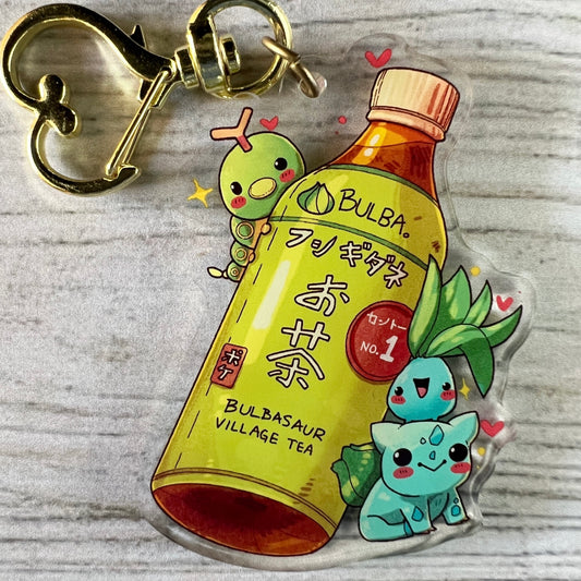 PKMN Anime Bulbachan Tea Acrylic Charm Keychain Accessory #AC001