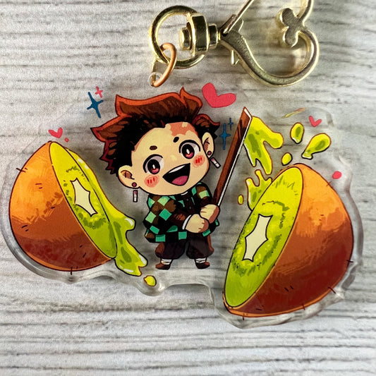 DS KNY Anime Chibi Tanjiro Kiwi Fruit Slayer Acrylic Charm Keychain Accessory #AC004